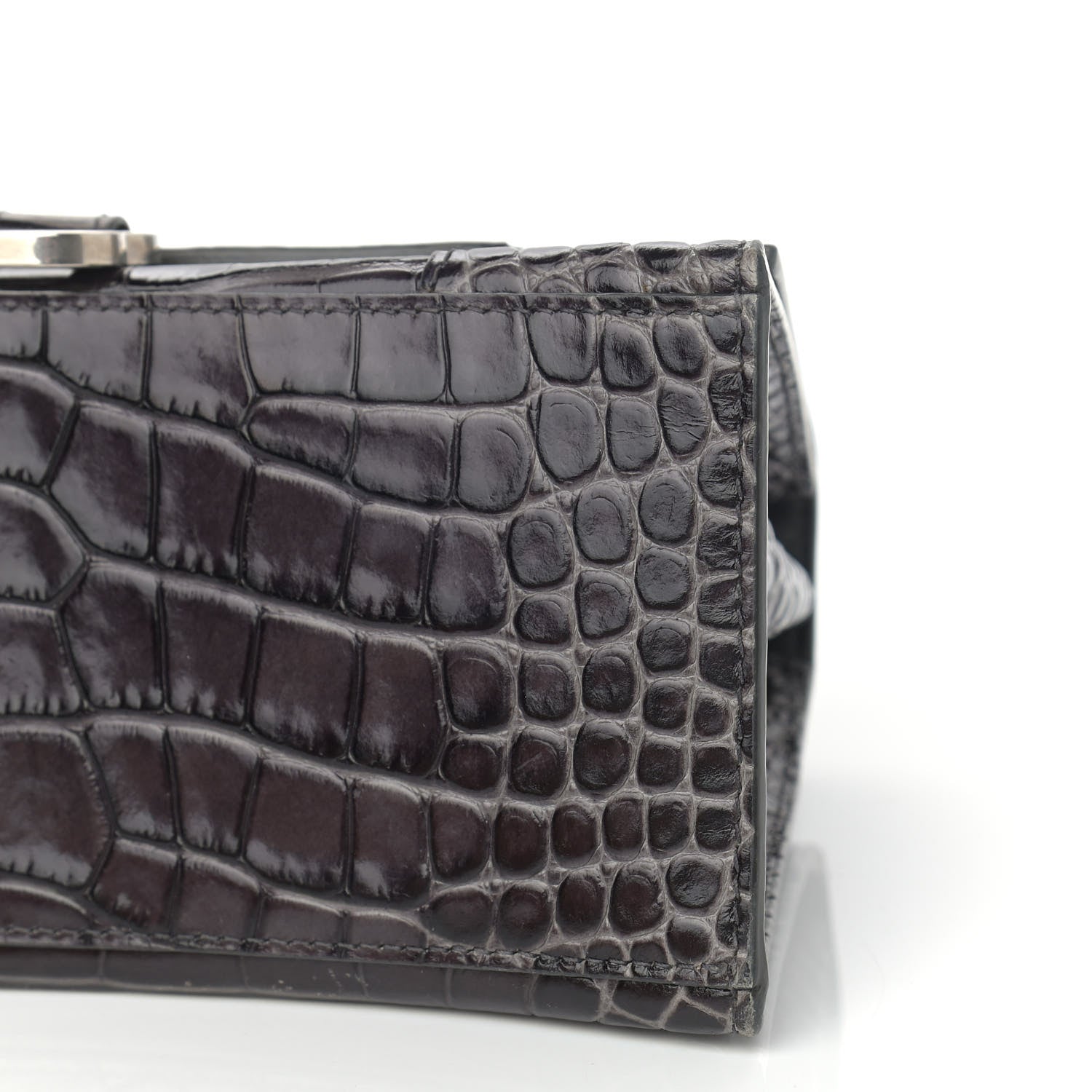 Balenciaga Shiny Calfskin Crocodile Embossed Small Hourglass Top Handle Bag Dark Grey 9 of 11