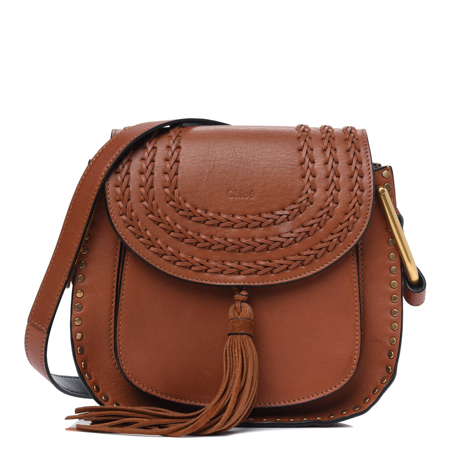 Calfskin Braided Small Hudson Shoulder Bag Caramel