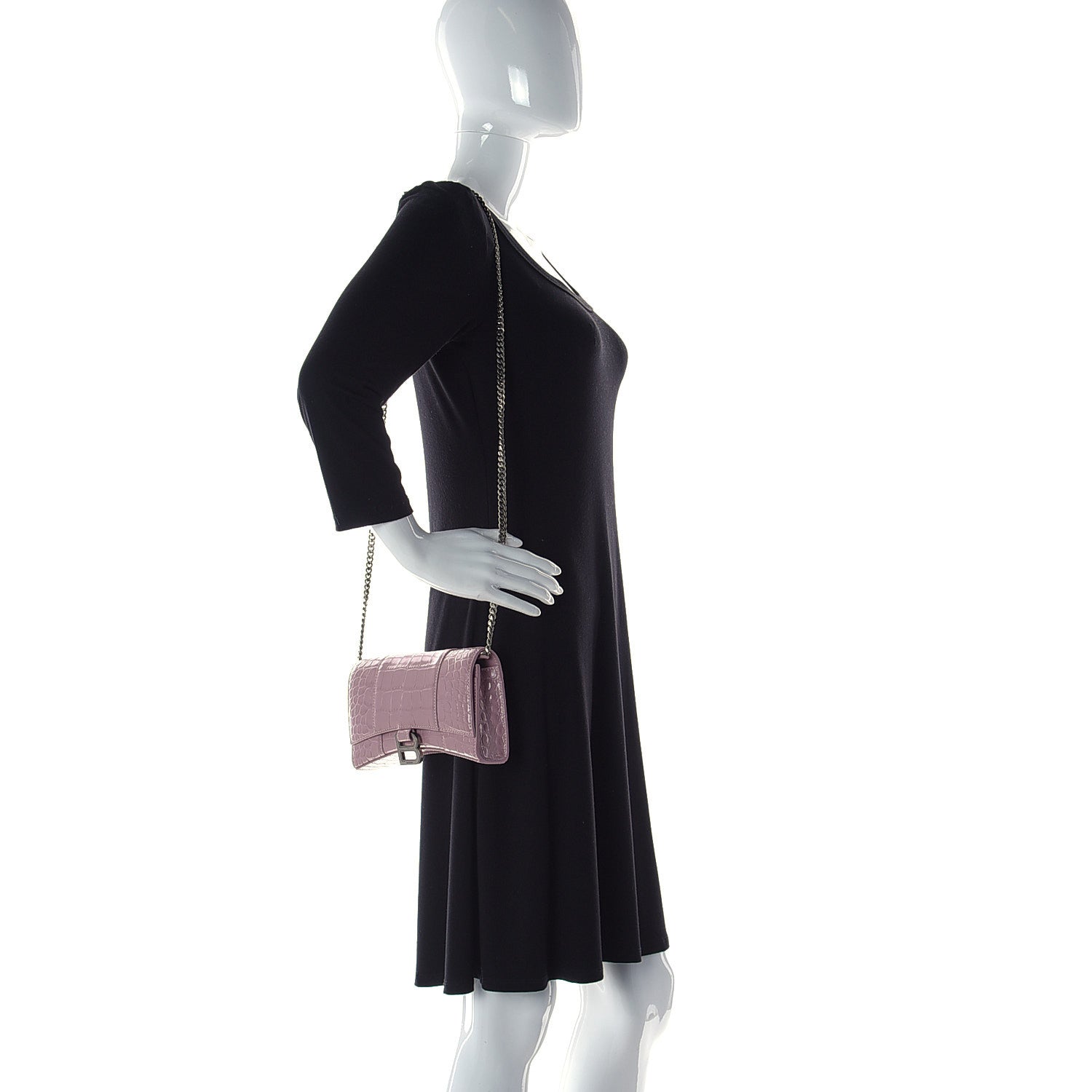 Balenciaga Shiny Calfskin Crocodile Embossed Hourglass Chain Bag Nude Beige 2 of 12