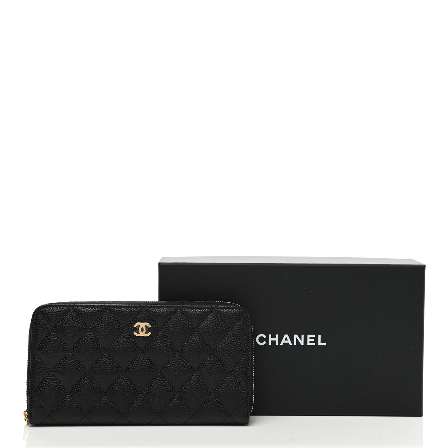 Caviar Quilted Large Gusset Zip Around Wallet Black