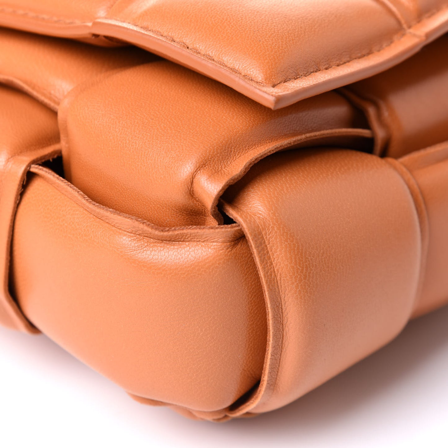 Nappa Maxi Intreccio Padded Cassette Crossbody Bag Caramel