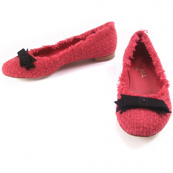 Chanel Tweed Bow Loafers Red 37.5 1 of 9