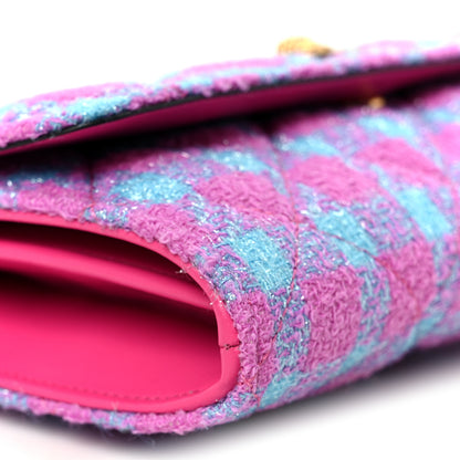 Versace Tweed Quilted Medusa Wallet on Chain Crossbody Pink Blue 10 of 11