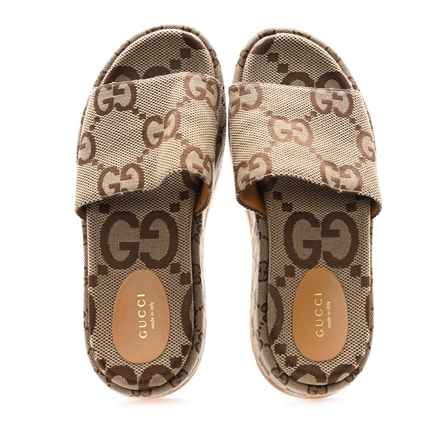 Gucci Monogram Maxi GG Angelina Platform 55mm Slide Sandals 39 Camel Ebony 2 of 9