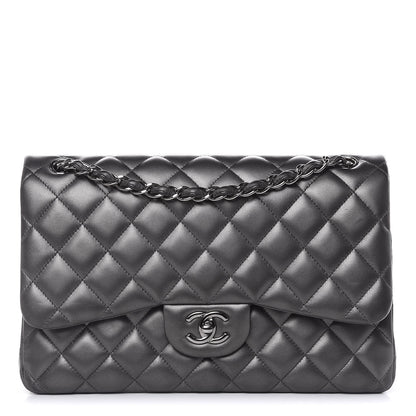 Chanel Metallic Lambskin Quilted Jumbo Double Flap Pewter 1 of 15