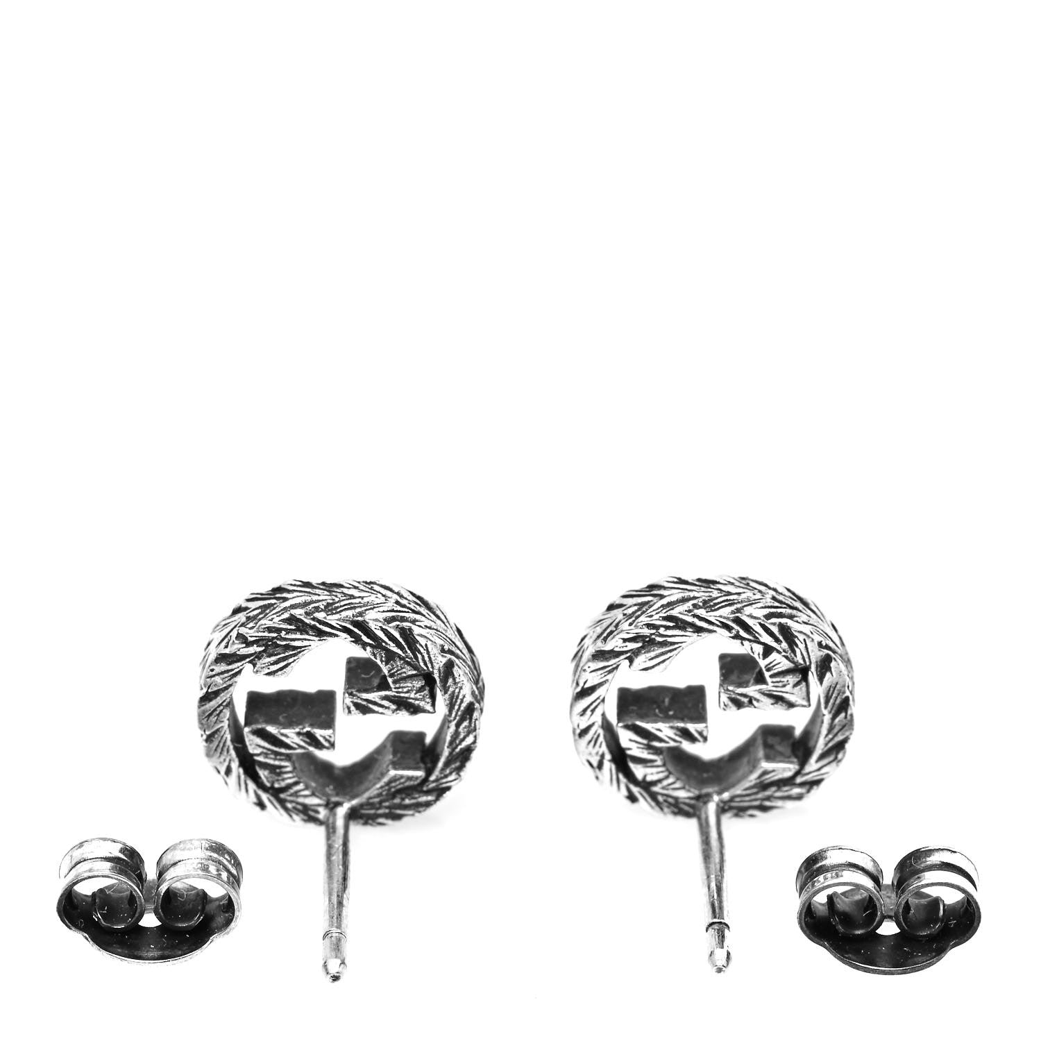 Gucci Sterling Silver Textured Interlocking G Stud Earrings 3 of 4