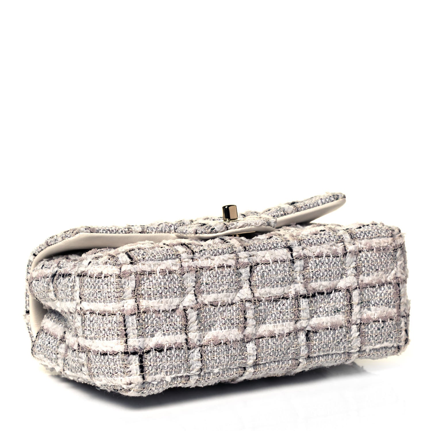 Chanel Tweed Quilted Mini Rectangular Flap White Grey 3 of 8