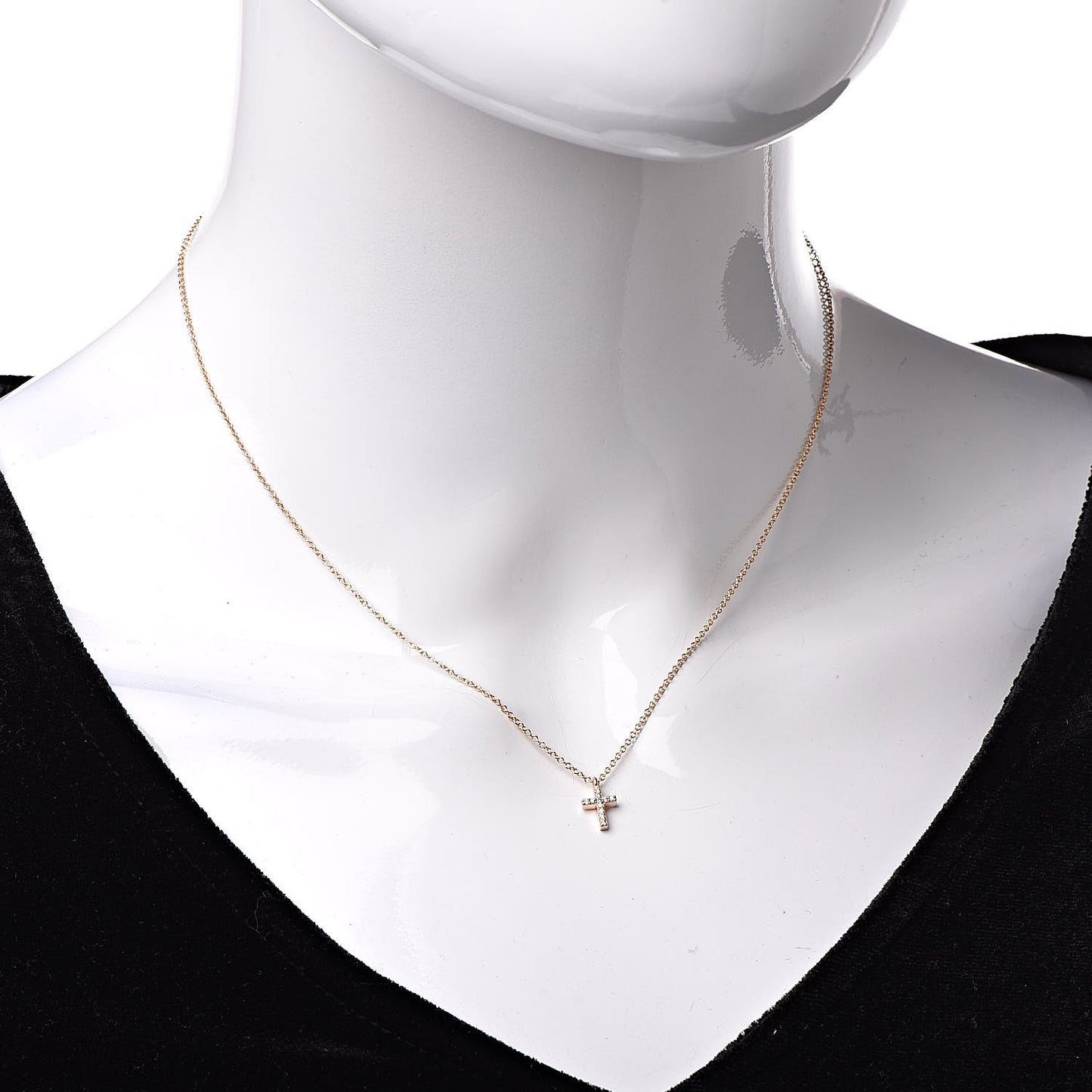 18K Rose Gold Diamond Mini Cross Pendant Necklace