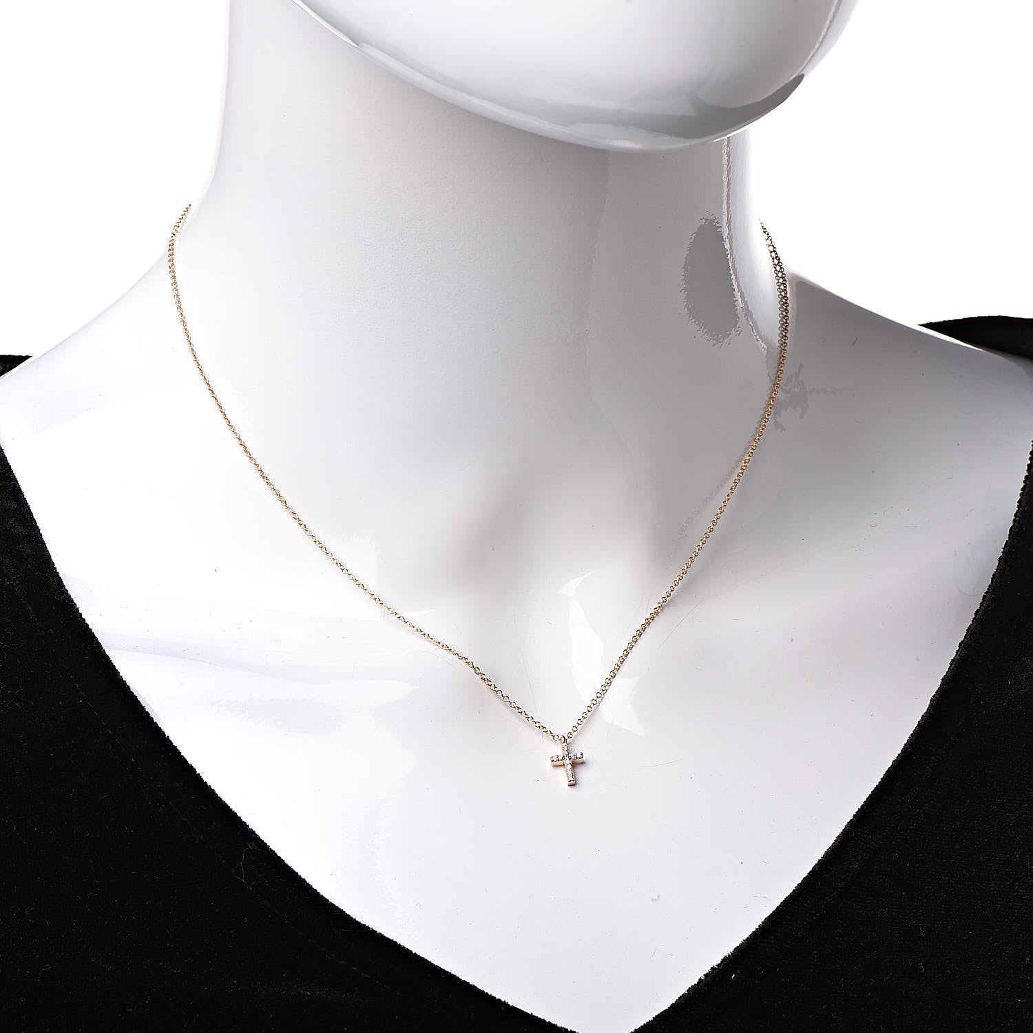 Tiffany 18K Rose Gold Diamond Mini Cross Pendant Necklace 2 of 6