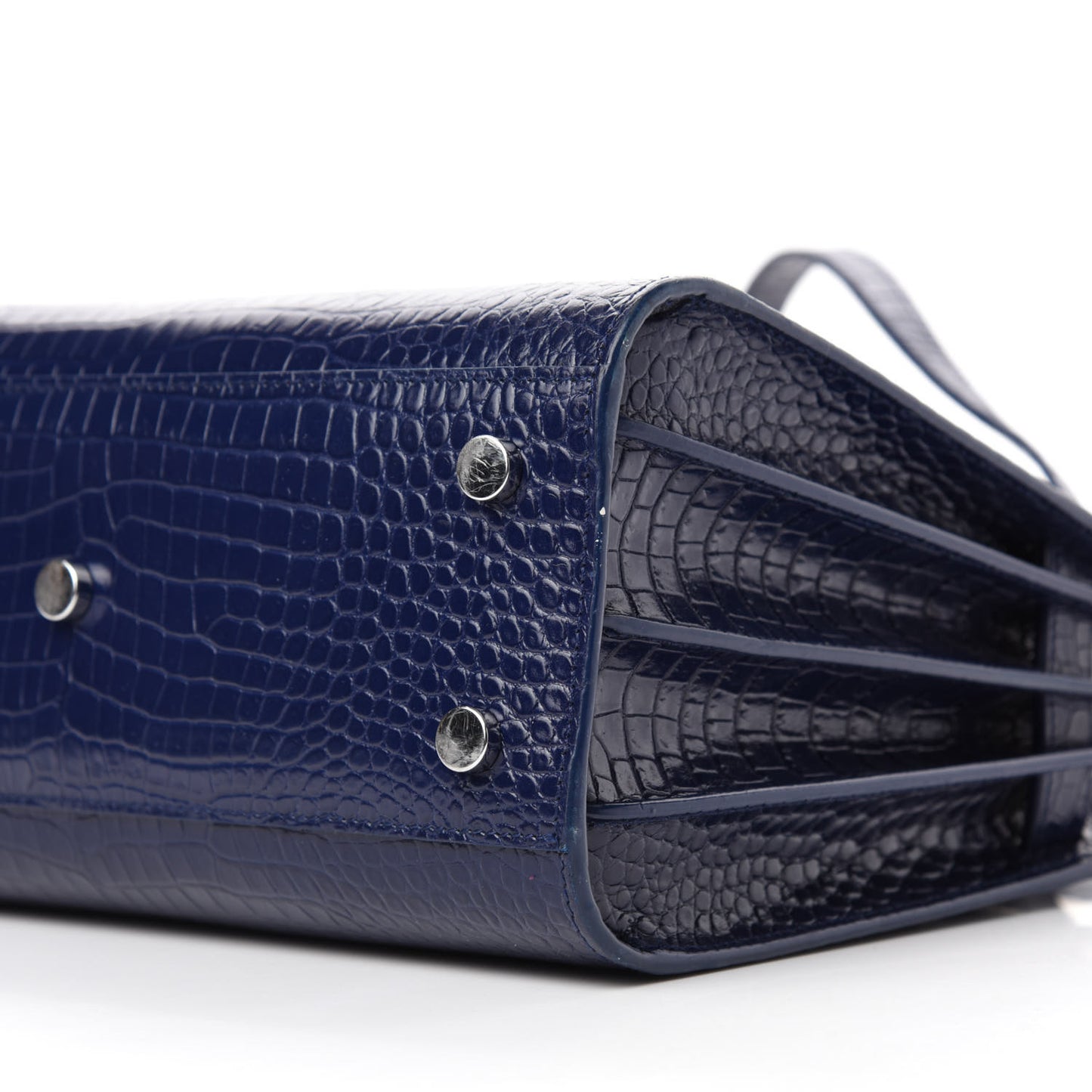 Calfskin Crocodile Embossed Baby Sac De Jour Navy