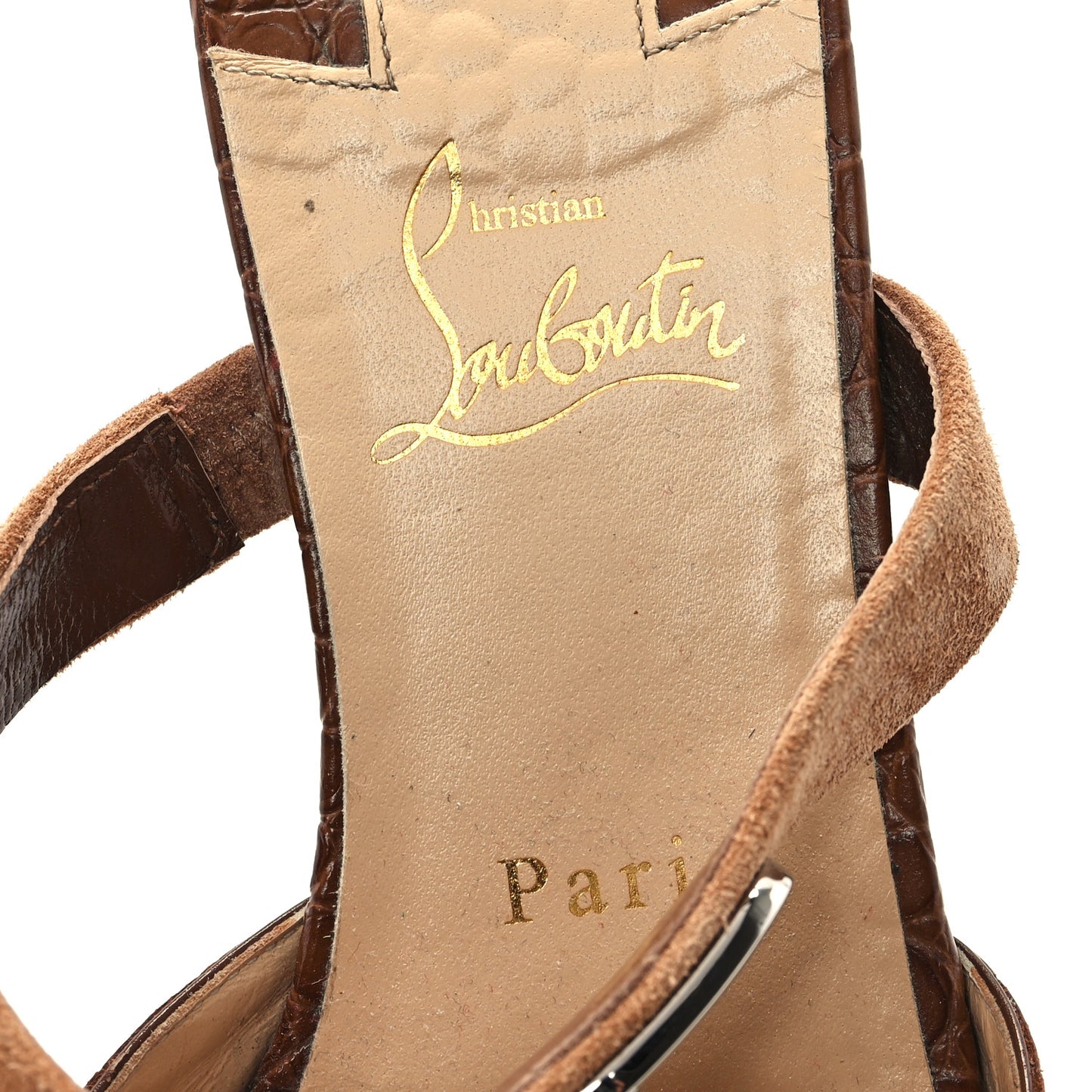 Calfskin Crocodile Embossed Choc Lock Flats 38 Biscotto
