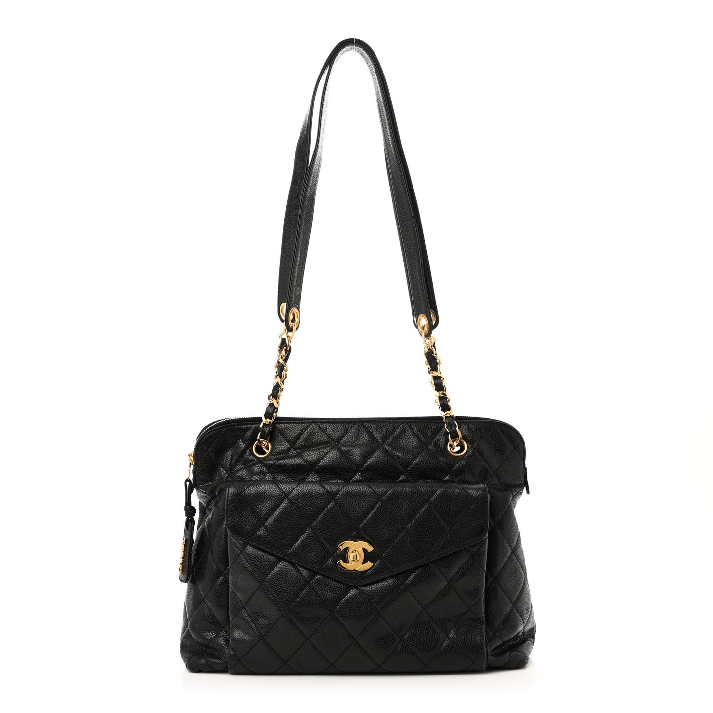Caviar Quilted Flap Shoulder Bag Black
