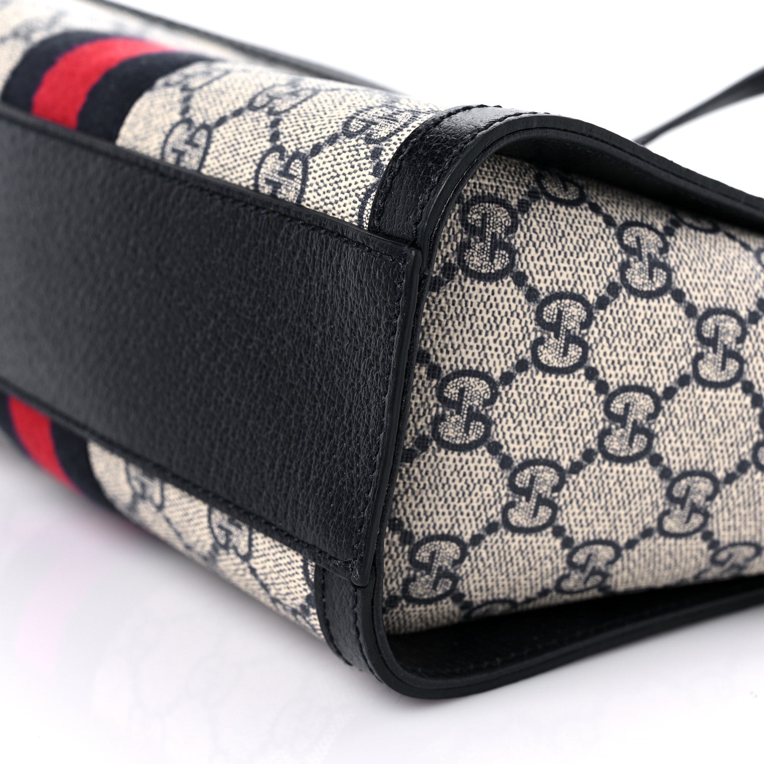 Gucci GG Supreme Monogram Textured Dollar Calfskin Web Small Ophidia Tote Bag Beige Blue 9 of 11