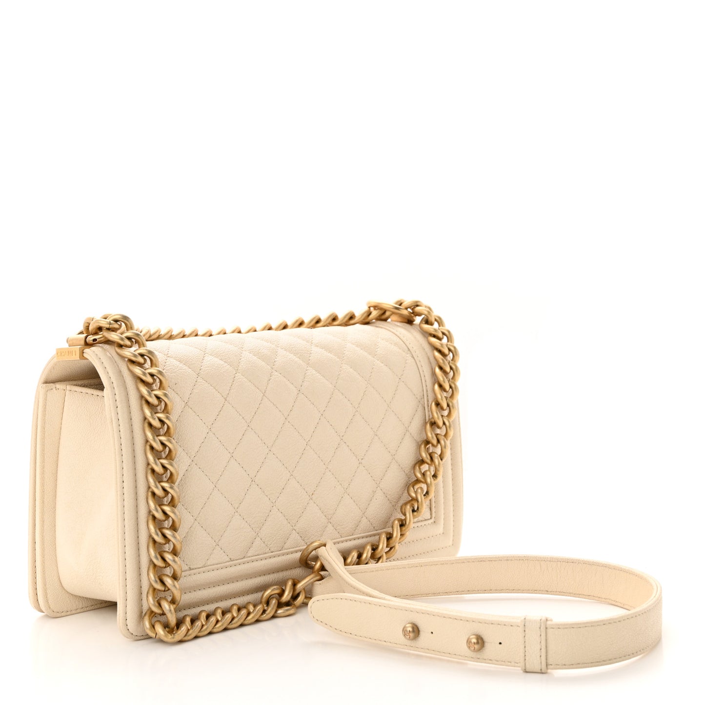 Caviar Quilted Medium Boy Flap Ivory