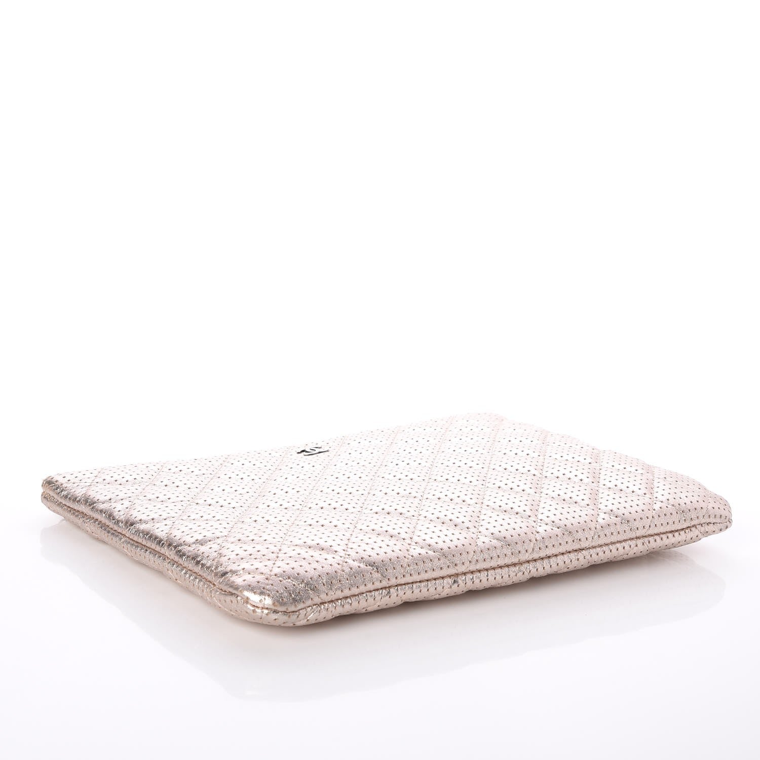 Chanel Metallic Perforated Lambskin Quilted Medium Cosmetic Case Light Gold 4 of 8