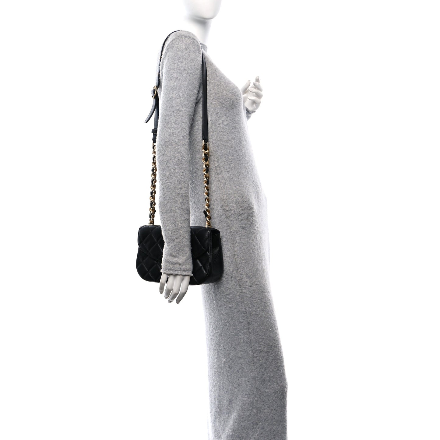 Lambskin Quilted Chain Messenger Bag Black