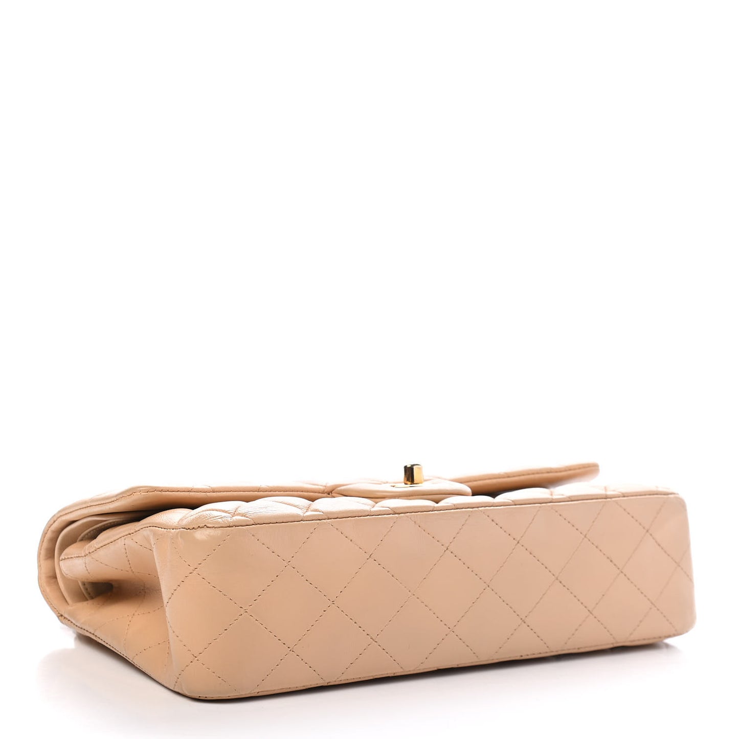 Lambskin Quilted Medium Double Flap Beige