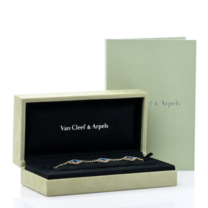 Van Cleef & Arpels 18K Yellow Gold Blue Agate 5 Motifs Vintage Alhambra Bracelet 4 of 4