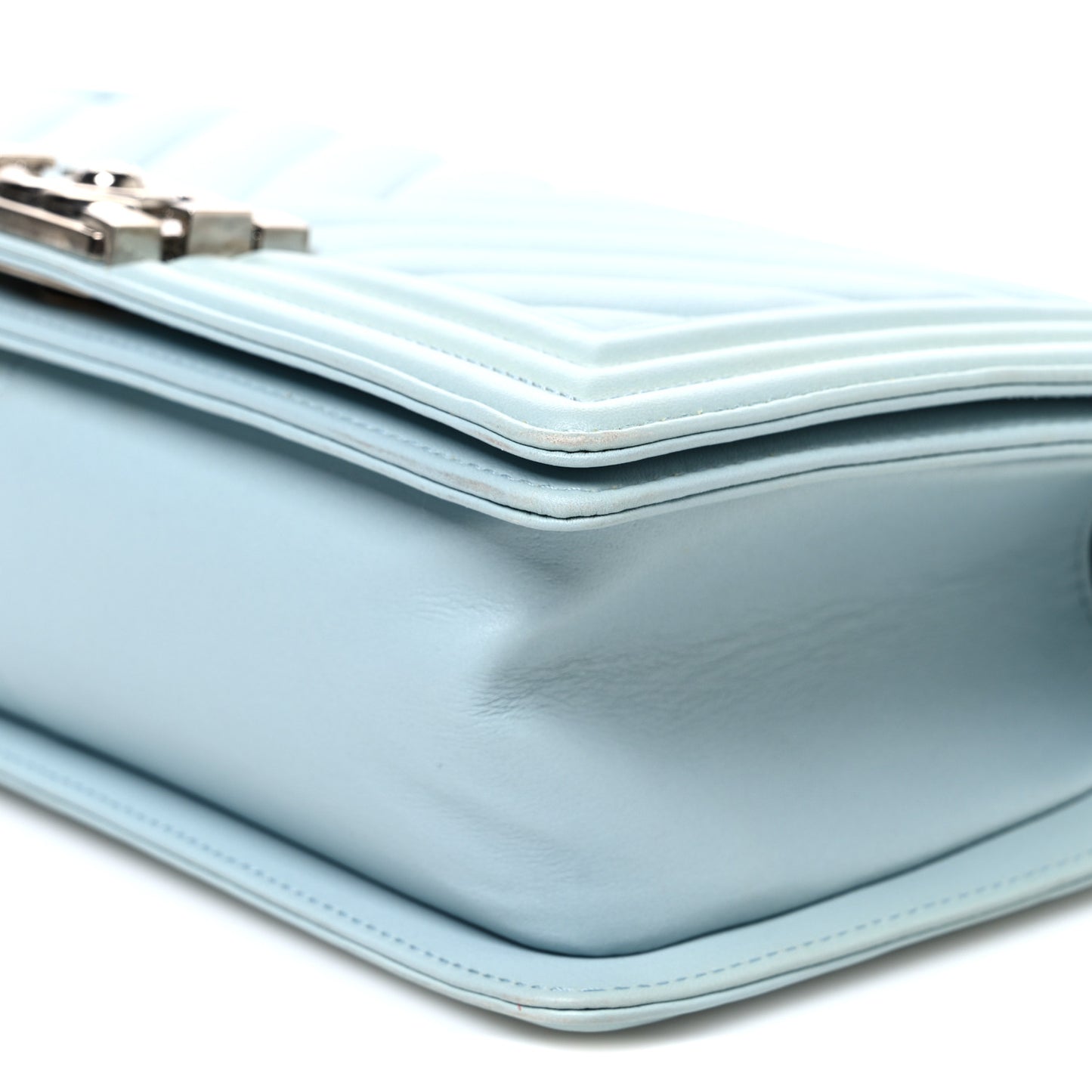 Lambskin Chevron Quilted Medium Boy Flap Light Blue