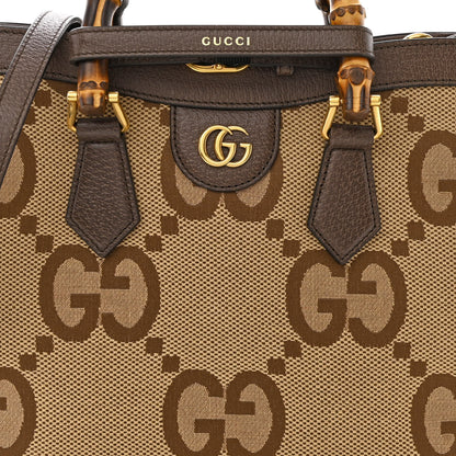 Gucci Monogram Jumbo GG Textured Dollar Calfskin Small Diana Tote Bag Camel Ebony New Acero 8 of 14