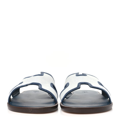 Hermes Canvas Suede Goatskin Mens Izmir Sandals 44 Bleu Bleu Celeste 2 of 8
