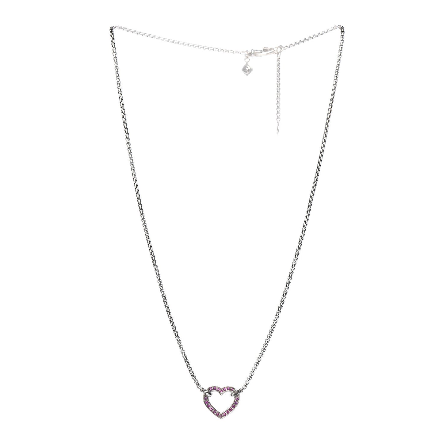 Sterling Silver Pink Sapphire Petite Pave Heart Pendant Necklace