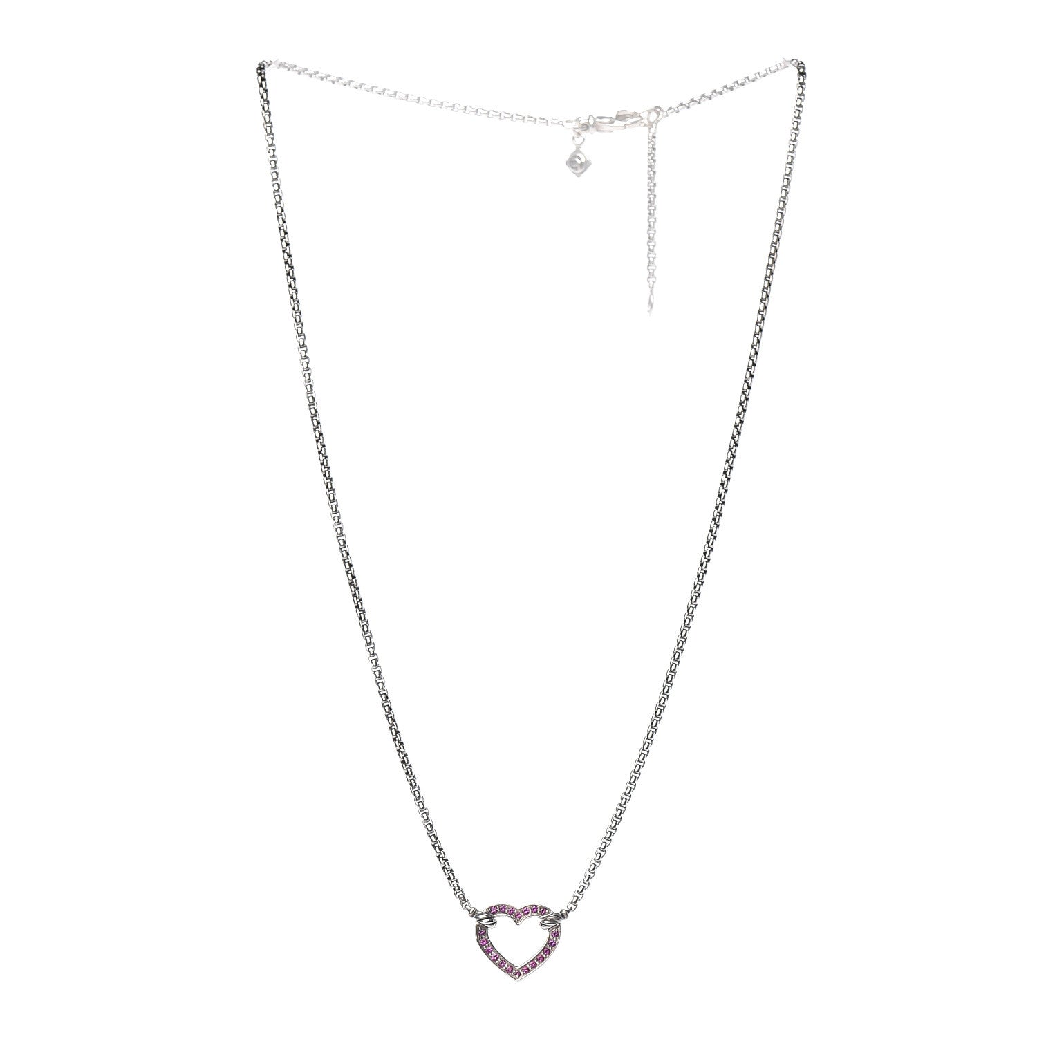 David Yurman Sterling Silver Pink Sapphire Petite Pave Heart Pendant Necklace 3 of 6