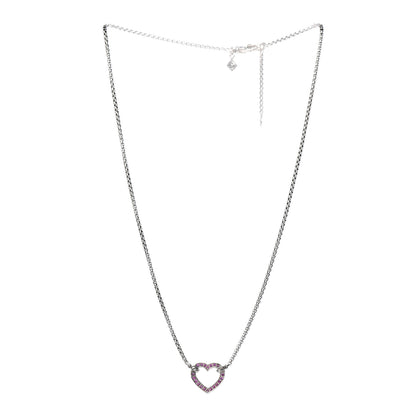 David Yurman Sterling Silver Pink Sapphire Petite Pave Heart Pendant Necklace 3 of 6