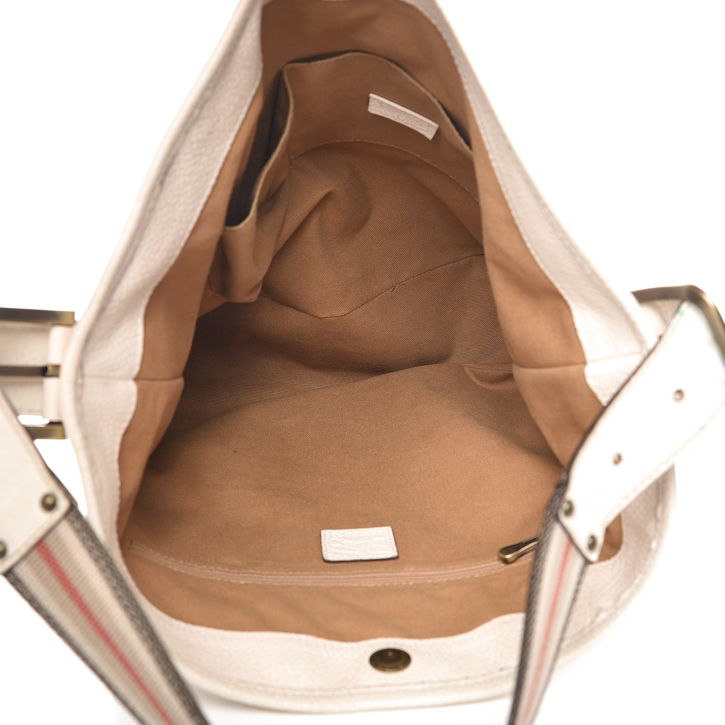 Calfskin Stripe Bucket Hobo Bag Off White