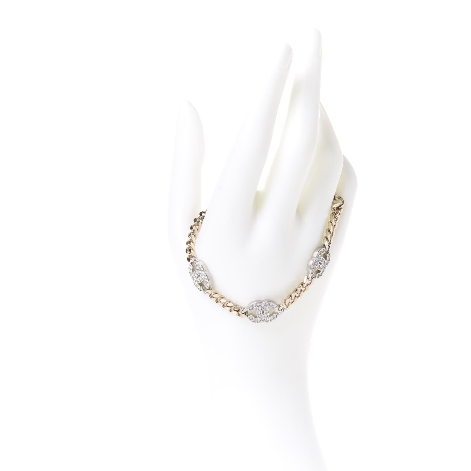 Chanel Crystal CC Chain Bracelet Gold Silver 2 of 5