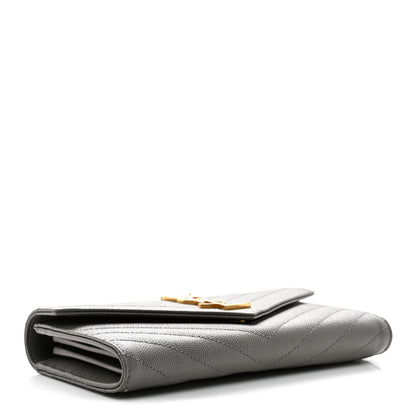 Saint Laurent Grain De Poudre Matelasse Chevron Monogram Flap Wallet Fog 4 of 9