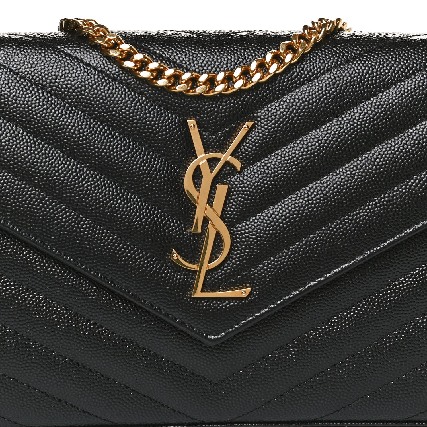 Saint Laurent Grain De Poudre Matelasse Chevron Monogram Chain Wallet Black 8 of 10