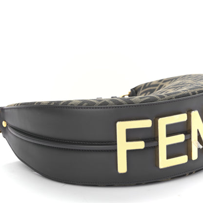 Fendi Fabric Jacquard Vitello Grace FF 1974 Small Fendigraphy Hobo Bag Tobacco Moro Ebano 8 of 9