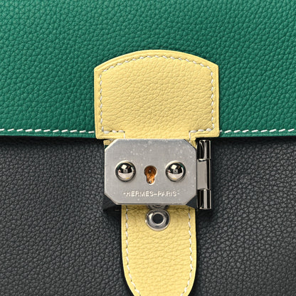 Hermes Togo Sac A Depeches 21 Messenger Bag Gris Misty Vert Vertigo Jaune Poussin 8 of 9