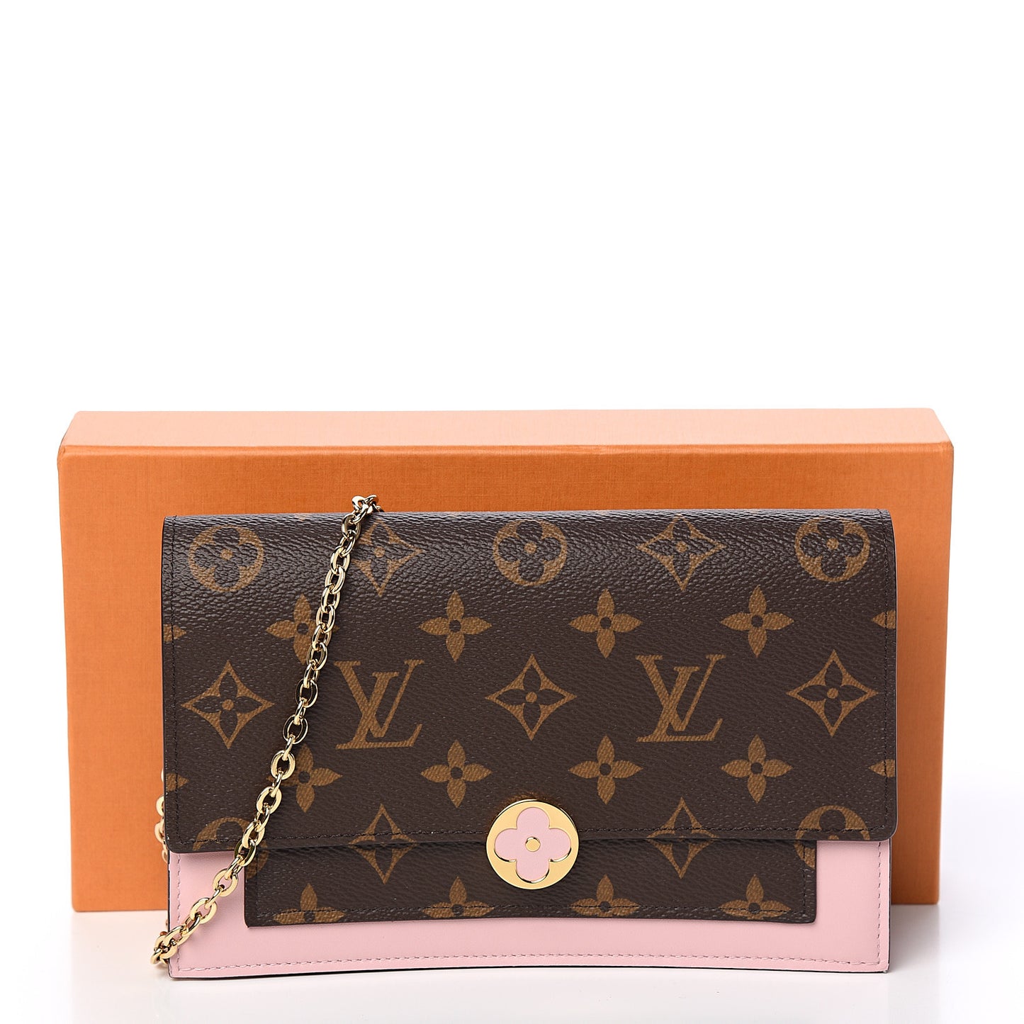 Monogram Flore Chain Wallet Rose Ballerine