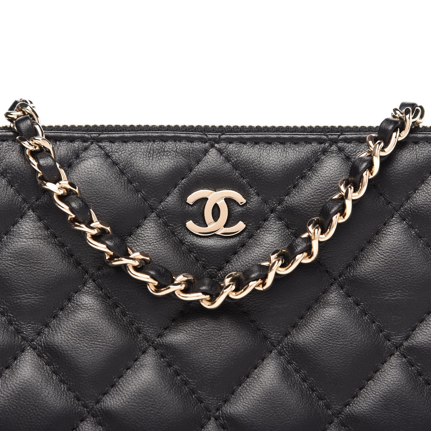 Lambskin Quilted Small Clutch With Chain Black