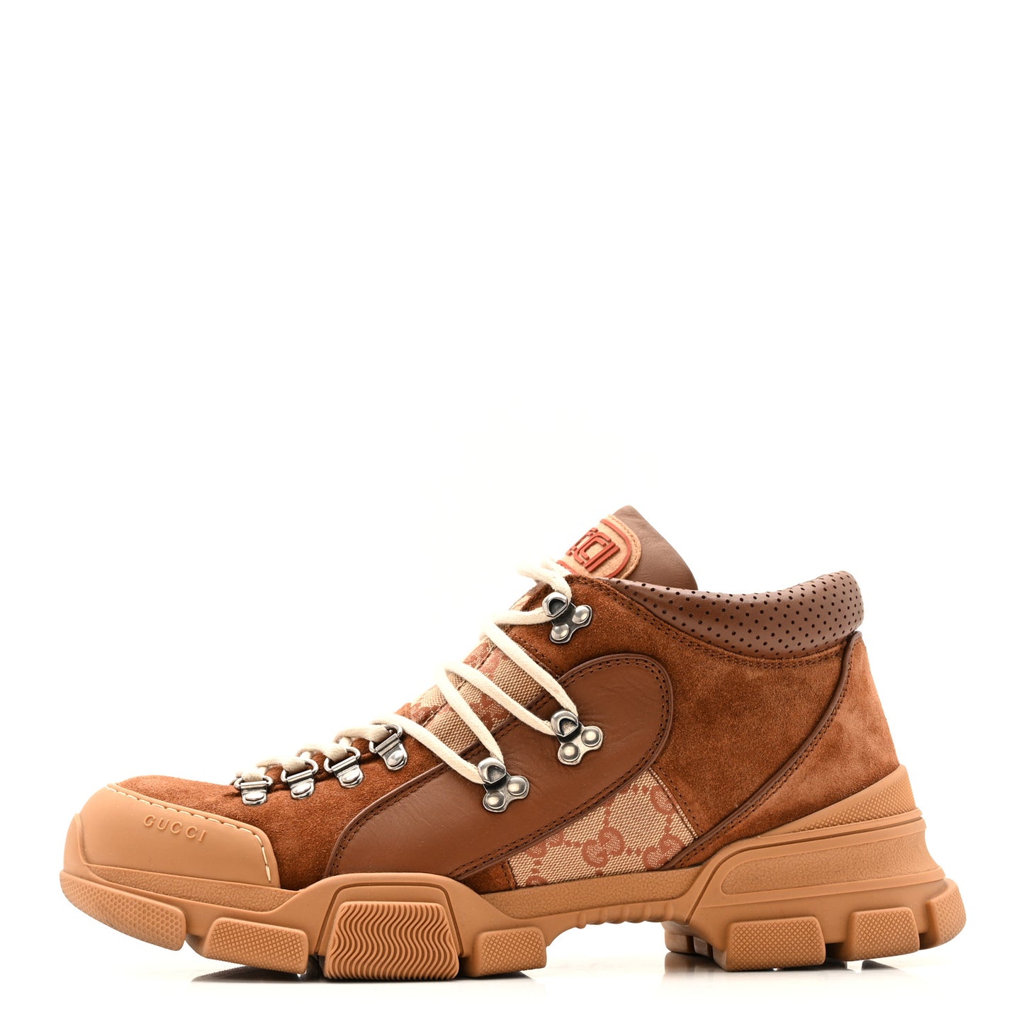 X SEGA Suede Calfskin GG Monogram Mens Flashtrek Sneakers 10 New Cuir Beige Ruggine