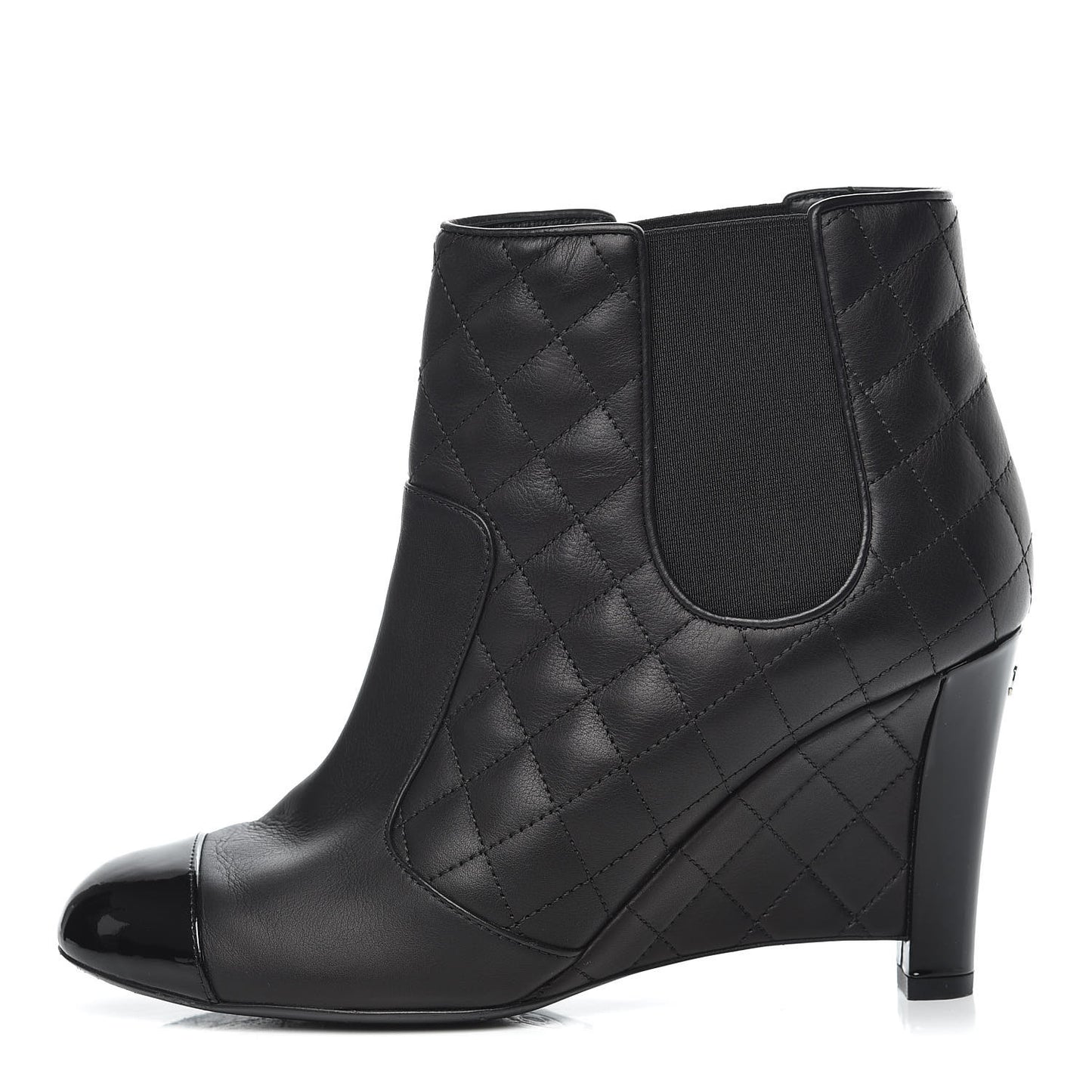 Lambskin Patent Quilted Wedge Ankle Boots 39 Black