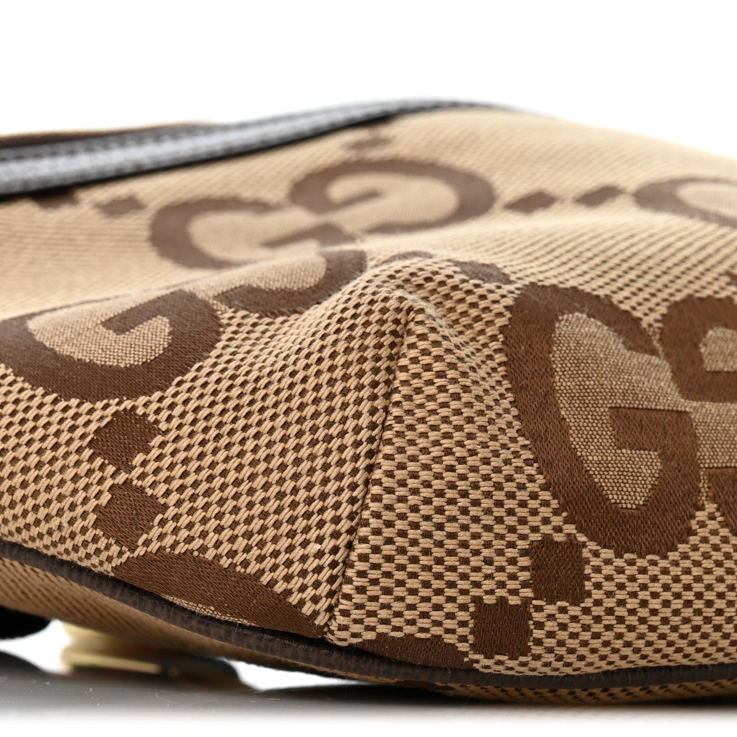 Monogram Jumbo GG Textured Dollar Calfskin Web Belt Bag Camel Ebony New Acero