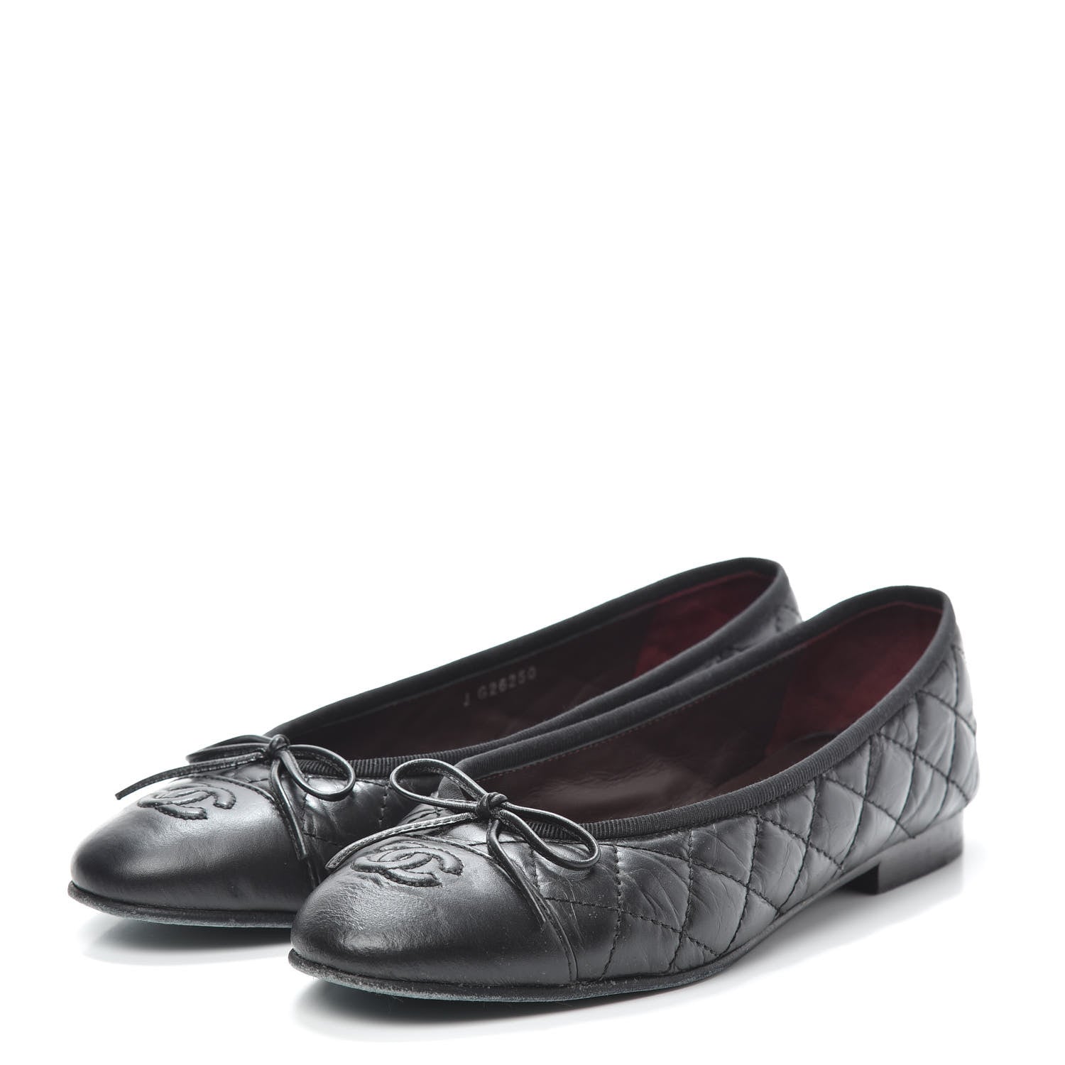 Chanel Aged Calfskin Quilted CC Cap Toe Ballerina Flats 37 Black 3 of 7