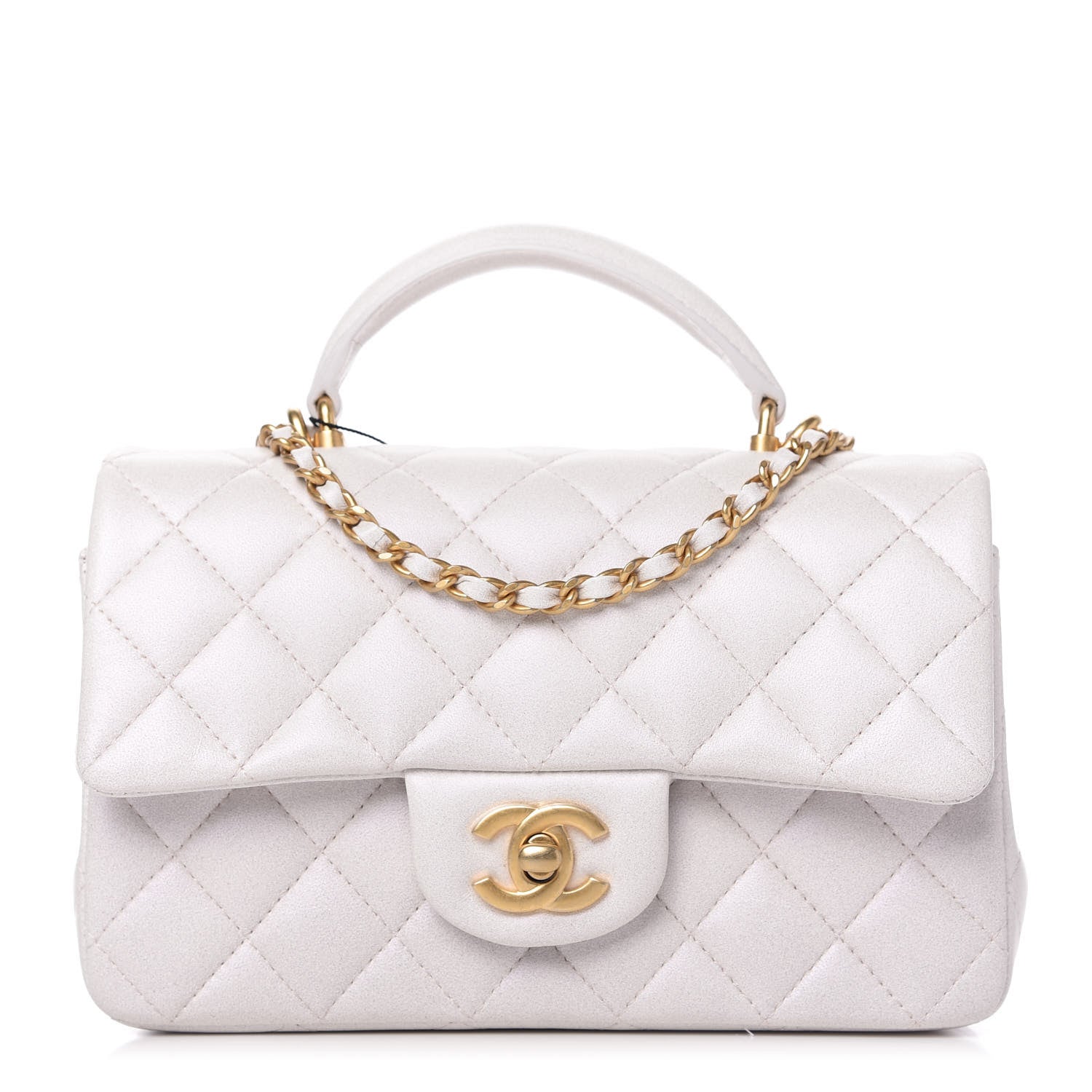Chanel Iridescent Lambskin Quilted Mini Top Handle Rectangular Flap White 1 of 11