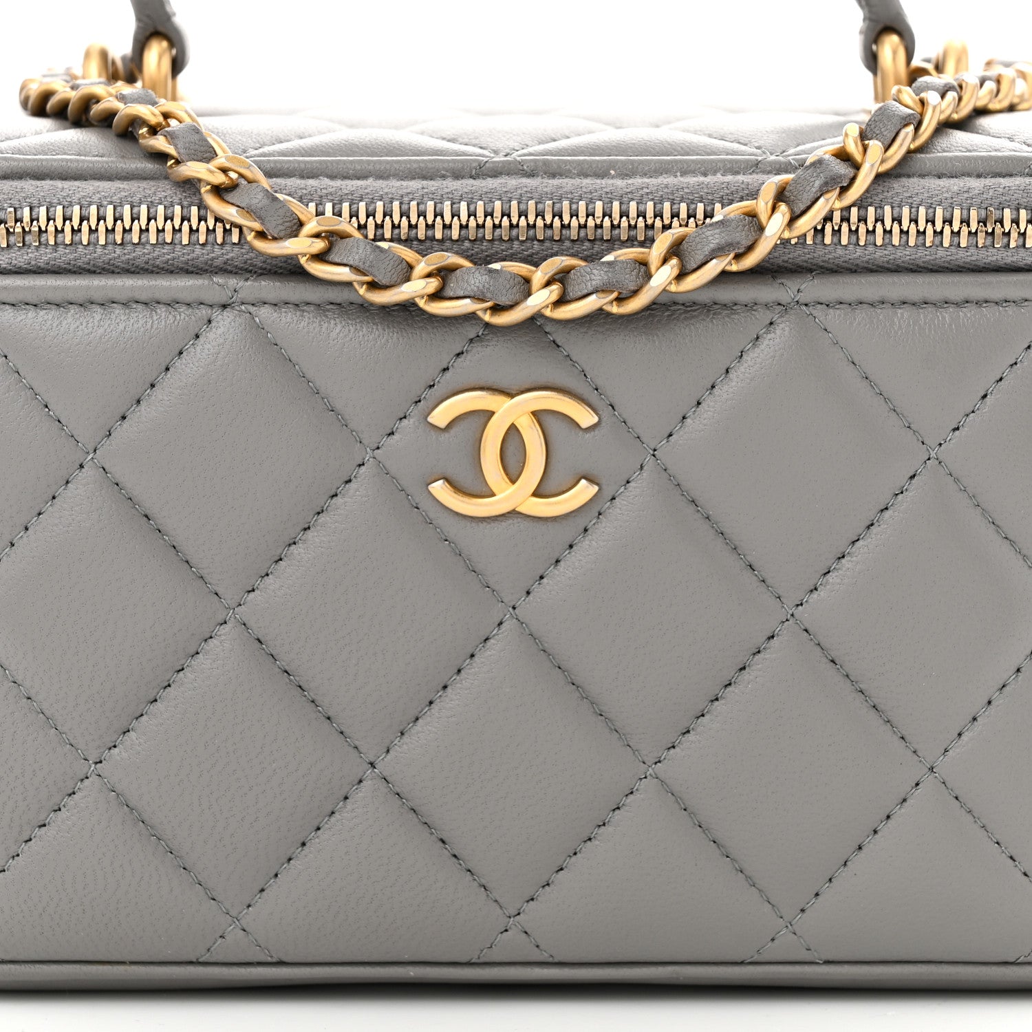 Chanel Lambskin Quilted Metal Small Top Handle Vanity Case With Chain Grey 8 of 10