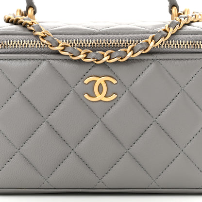 Chanel Lambskin Quilted Metal Small Top Handle Vanity Case With Chain Grey 8 of 10