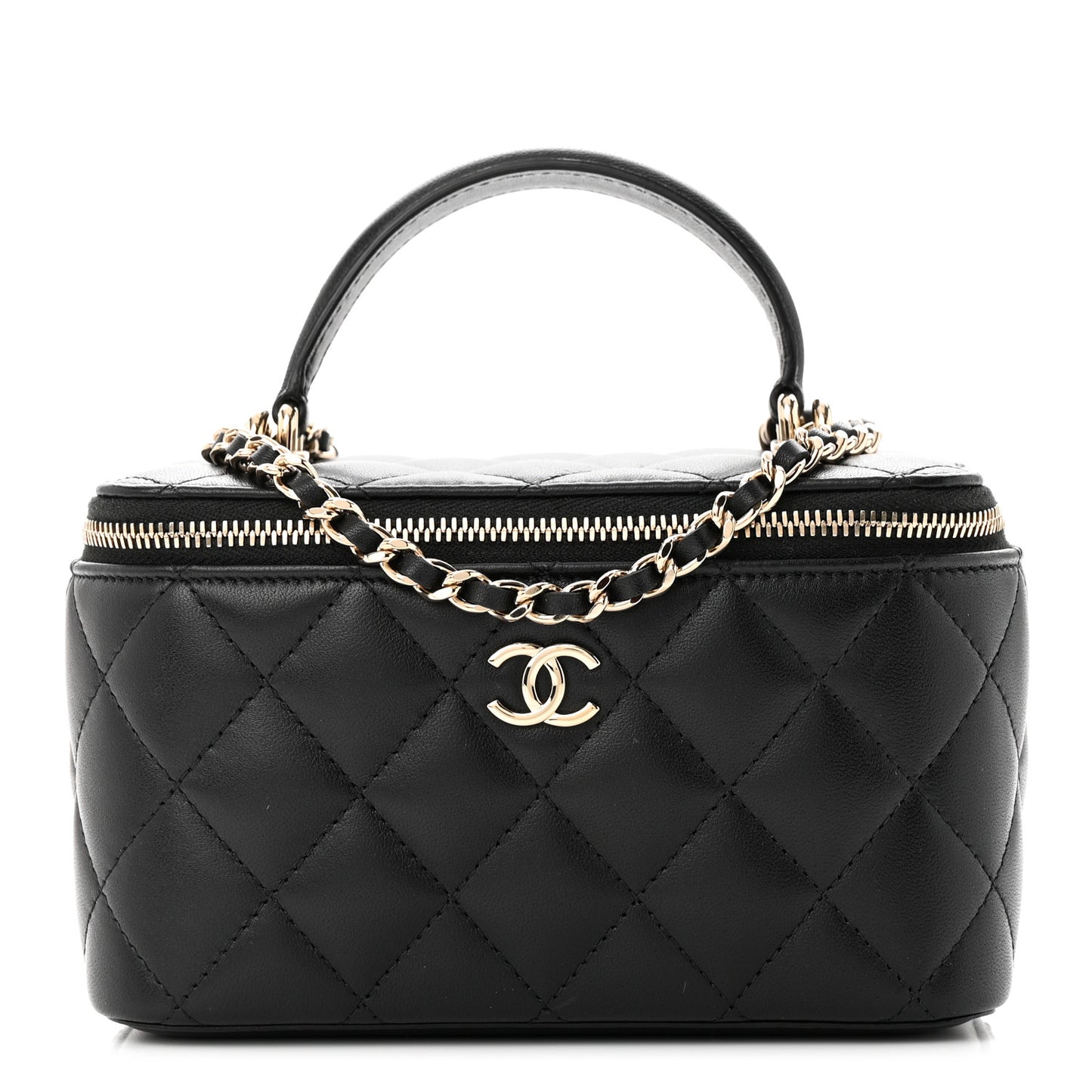 Lambskin Quilted Small Vanity Case With Chain Black