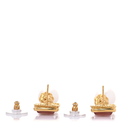 Chanel Pearl Enamel CC Square Drop Earrings Gold Pink 3 of 5