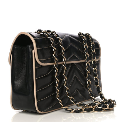 Chanel Lambskin Quilted Single Flap Bag Black Beige 2 of 25