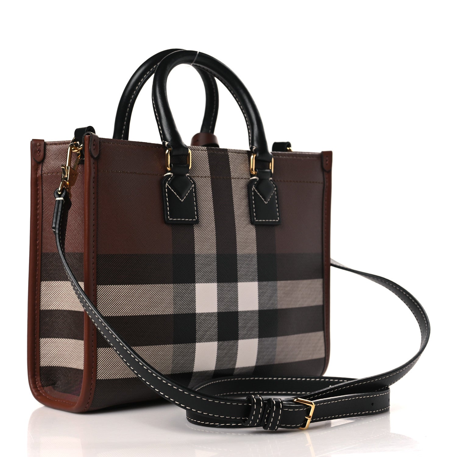 Burberry E-Canvas Check Calfskin Mini Freya Tote Dark Birch Brown 2 of 8
