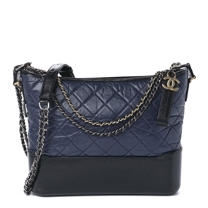 Chanel Aged Calfskin Quilted Medium Gabrielle Hobo Navy Black 1 of 11