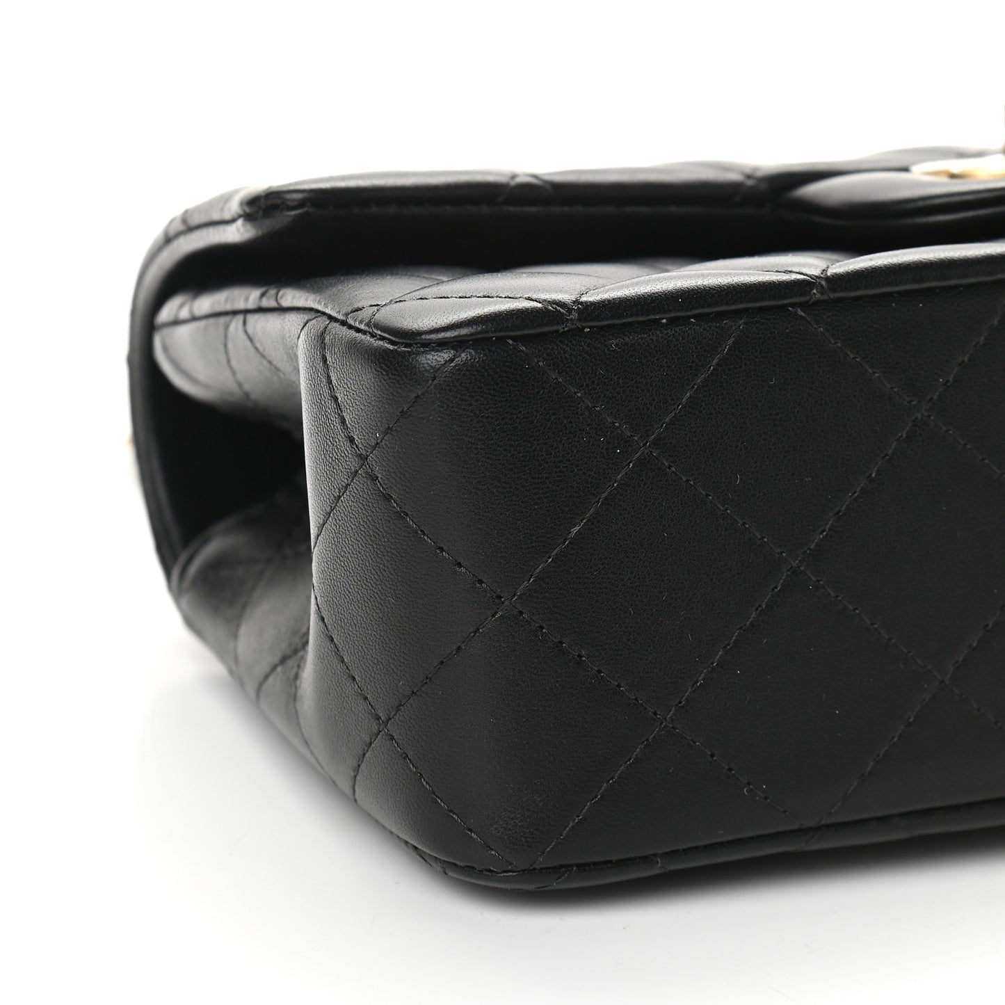 Lambskin Quilted Mini Top Handle Rectangular Flap Black