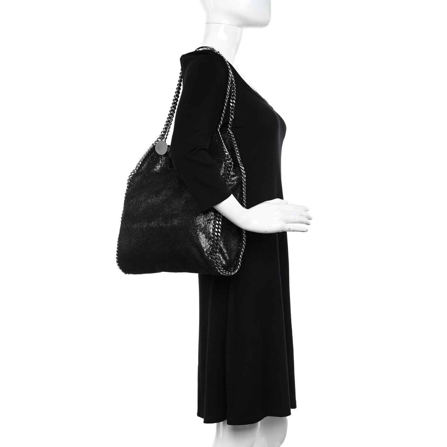 Metallic Shaggy Deer Falabella Fold Over Tote Black